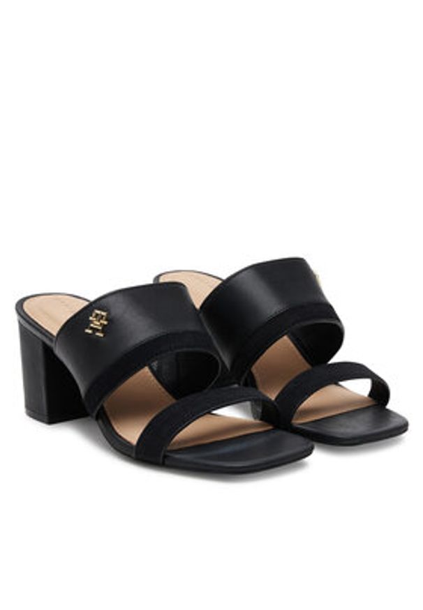TOMMY HILFIGER - Tommy Hilfiger Klapki Leather & Suede Block Heel Mule FW0FW08530 Czarny. Kolor: czarny. Materiał: skóra, zamsz