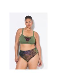 ULLA POPKEN - Damskie Figi od bikini wysoki stan cekiny. Stan: podwyższony. Kolekcja: plus size. Kolor: zielony. Materiał: poliester, elastan, poliamid, materiał
