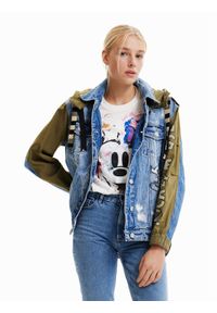 Kurtka jeansowa Desigual. Kolor: zielony. Materiał: jeans, bawełna. Wzór: motyw z bajki #1