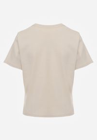 Born2be - Beżowy Bawełniany T-shirt w Klasycznym Stylu Hetita. Okazja: na co dzień. Kolor: beżowy. Materiał: bawełna. Wzór: haft. Styl: klasyczny #8