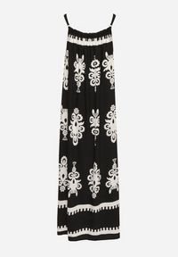 Born2be - Czarna Sukienka o Rozkloszowanym Kroju na Ramiączkach w Etniczny Wzór Revoniae. Okazja: na co dzień. Typ kołnierza: dekolt w kształcie V. Kolor: czarny. Długość rękawa: na ramiączkach. Styl: casual, elegancki #6