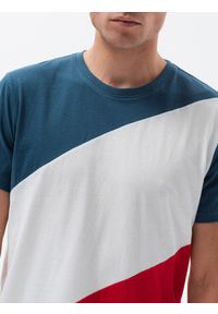 Ombre Clothing - T-shirt męski bawełniany trzykolorowy - niebiesko/czerwony V6 S1627 - XL. Kolor: czerwony. Materiał: bawełna