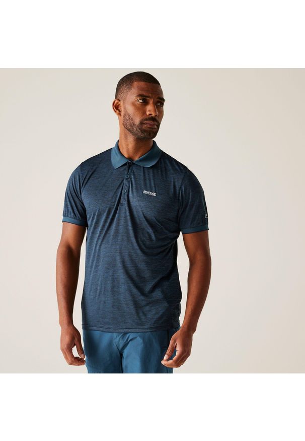 Regatta - Męska koszulka polo Remex. Typ kołnierza: polo. Kolor: szary, niebieski, wielokolorowy. Sport: turystyka piesza