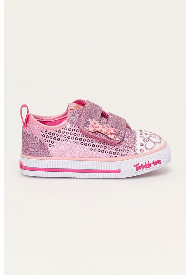 skechers - Skechers buty dziecięce kolor różowy. Nosek buta: okrągły. Zapięcie: rzepy. Kolor: różowy. Materiał: guma