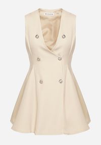 Born2be - Beżowa Sukienka Rozkloszowana Ozdobiona Guzikami Pallisna. Kolor: beżowy. Materiał: materiał. Wzór: aplikacja. Typ sukienki: rozkloszowane. Styl: elegancki, klasyczny #3