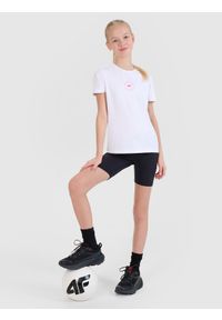 4f - 4F T-shirt sportowy regular gładki dziewczęcy - biały 146/152 (10-12 lat). Kolor: biały. Wzór: gładki. Sezon: lato. Styl: sportowy