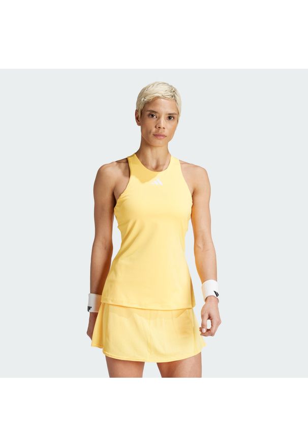 Adidas - Koszulka Tennis Y-Tank. Kolor: żółty, wielokolorowy, biały. Materiał: materiał. Długość rękawa: bez rękawów