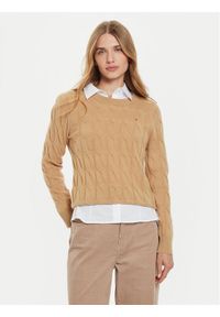 TOMMY HILFIGER - Tommy Hilfiger Sweter WW0WW43586 Beżowy Regular Fit. Kolor: beżowy. Materiał: wełna