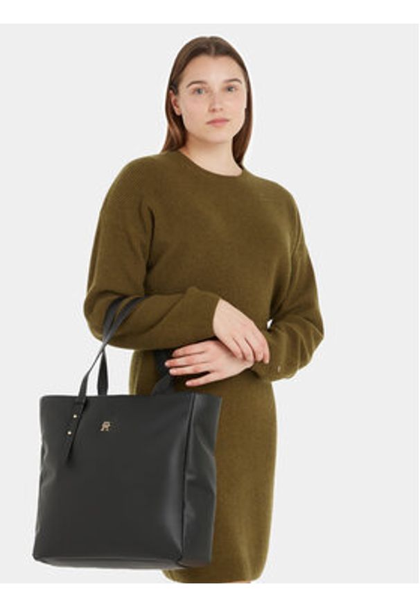 TOMMY HILFIGER - Tommy Hilfiger Torebka Th Soft Tote AW0AW15527 Czarny. Kolor: czarny. Materiał: skórzane