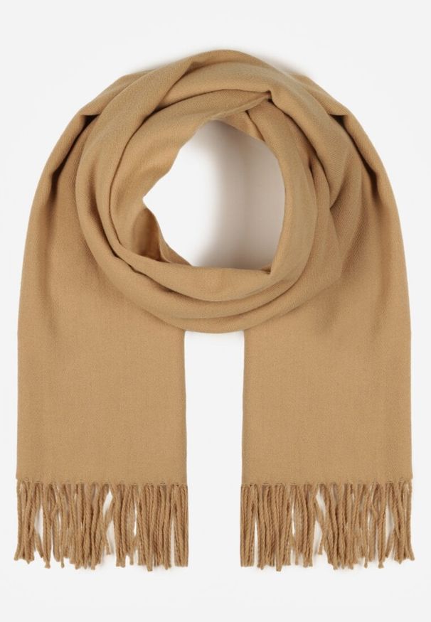 Born2be - Ciemnobeżowy Gładki Szalik z Frędzlami Vetiela. Okazja: na co dzień. Kolor: beżowy. Materiał: jeans. Wzór: gładki. Sezon: zima, jesień. Styl: casual, elegancki