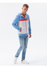 Ombre Clothing - Kurtka męska wiatrówka z kapturem - niebieska V2 - Rozmiar: XL. Typ kołnierza: kaptur. Kolor: niebieski. Materiał: poliester #6