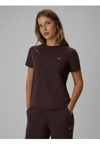 4f - 4F T-shirt regular gładki damski - brązowy XL. Okazja: na co dzień. Kolor: brązowy. Materiał: bawełna, materiał, dzianina. Wzór: gładki. Styl: casual, klasyczny #1