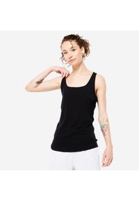 DOMYOS - Koszulka bez rękawów damska Domyos Gym & Pilates slim. Kolor: czarny. Materiał: materiał, bawełna, lyocell, elastan. Długość rękawa: bez rękawów. Sport: joga i pilates
