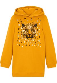 bonprix - Bluza z kapturem z bawełny organicznej. Typ kołnierza: kaptur. Kolor: pomarańczowy. Materiał: bawełna. Długość: długie. Wzór: nadruk. Styl: elegancki #1