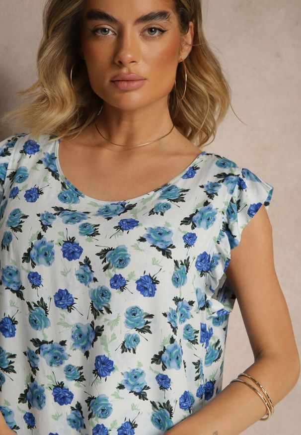 Renee - Niebieska Kwiatowa Bluzka z Bawełny Ulosirenia. Okazja: na co dzień. Kolor: niebieski. Materiał: bawełna. Wzór: kwiaty. Styl: casual, elegancki