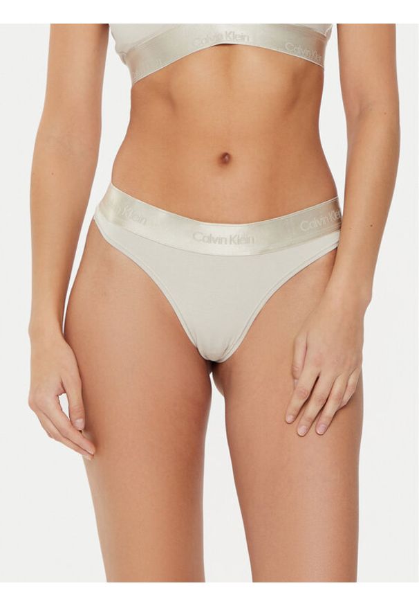 Calvin Klein Underwear Stringi 000QF7997E Beżowy. Kolor: beżowy. Materiał: bawełna