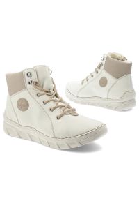 Białe Botki Rieker Ocieplane Obuwie Damskie. Okazja: na spacer, na co dzień. Zapięcie: sznurówki. Kolor: biały. Materiał: materiał, syntetyk. Sezon: zima, jesień. Styl: casual #6