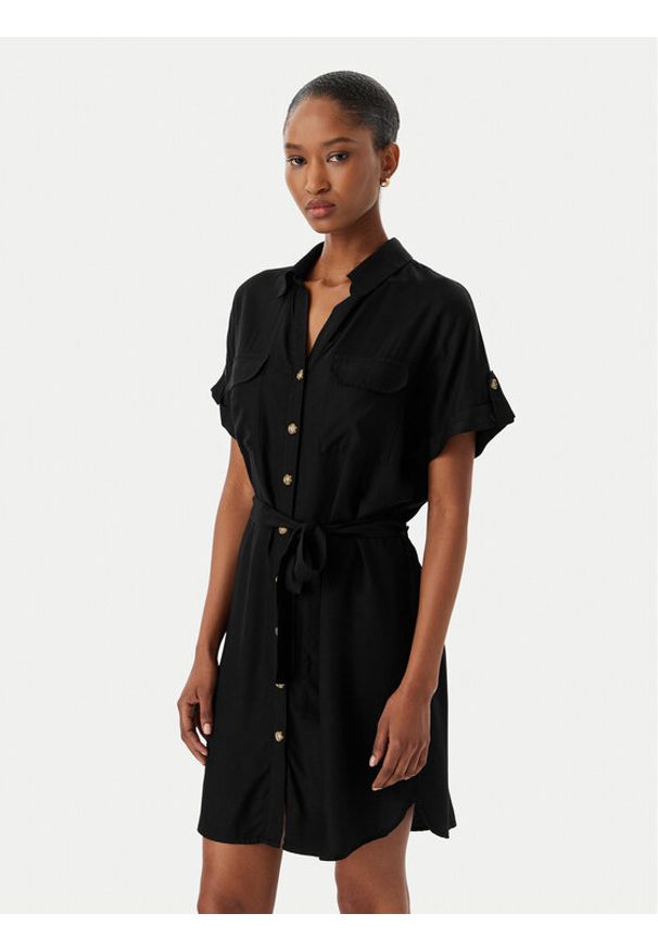 Vero Moda Sukienka koszulowa Bumpy 10325828 Czarny Regular Fit. Kolor: czarny. Materiał: wiskoza. Typ sukienki: koszulowe