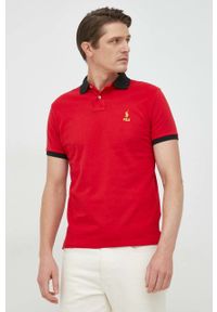 Polo Ralph Lauren polo bawełniane kolor czerwony gładki. Typ kołnierza: polo. Kolor: czerwony. Materiał: bawełna. Długość: krótkie. Wzór: gładki