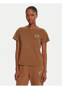 Pinko - PINKO T-Shirt Nambrone 103320 A2RN Brązowy Regular Fit. Kolor: brązowy. Materiał: bawełna