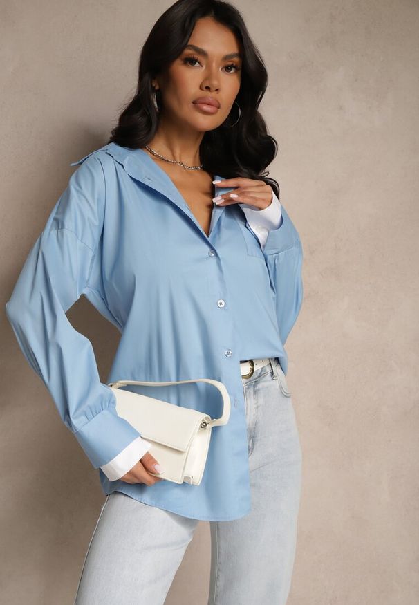 Renee - Niebieska Bawełniana Koszula Typu Oversize Ronmira. Okazja: na co dzień. Kolor: niebieski. Materiał: bawełna. Styl: elegancki, casual