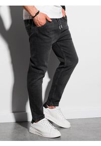Ombre Clothing - Spodnie męskie joggery P1057 - czarne - XL. Kolor: czarny. Materiał: jeans, bawełna, elastan. Styl: klasyczny #7