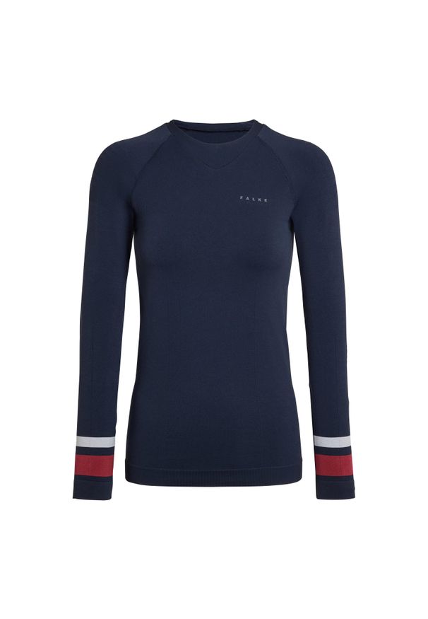 Damska koszulka z długim rękawem Falke Maximum Warm. Typ kołnierza: dekolt w serek. Kolor: niebieski. Materiał: materiał. Długość rękawa: długi rękaw. Długość: długie
