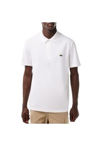 Koszulka Lacoste Polo Regular Fit DH0783-001 - biała. Typ kołnierza: polo. Kolor: biały. Materiał: bawełna, poliester, dzianina, elastan. Długość rękawa: krótki rękaw. Długość: krótkie. Wzór: nadruk, aplikacja