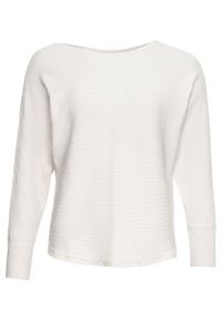 Sweter w prążek "oversize" bonprix kremowy nowy. Kolor: biały. Wzór: prążki #1