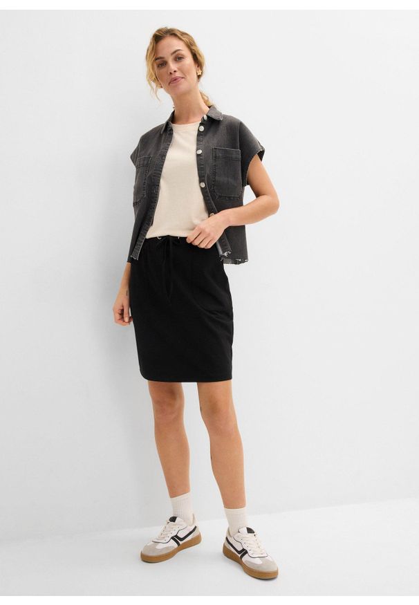 bonprix - Spódnica z bawełny organicznej ze stretchem. Okazja: na co dzień. Kolor: czarny. Materiał: bawełna. Styl: casual