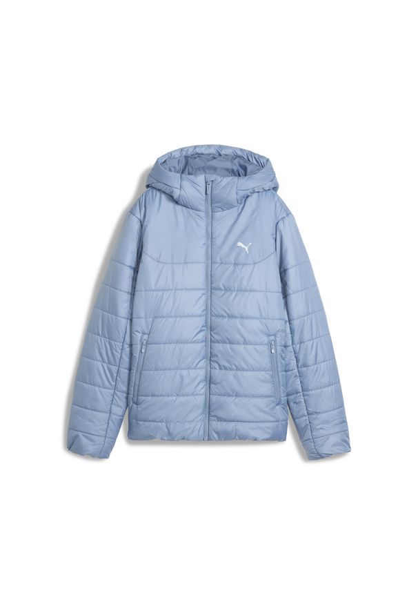 Puma - Damska kurtka wyścielana Essentials z kapturem PUMA. Typ kołnierza: kaptur. Kolor: niebieski. Materiał: puch. Sport: turystyka piesza