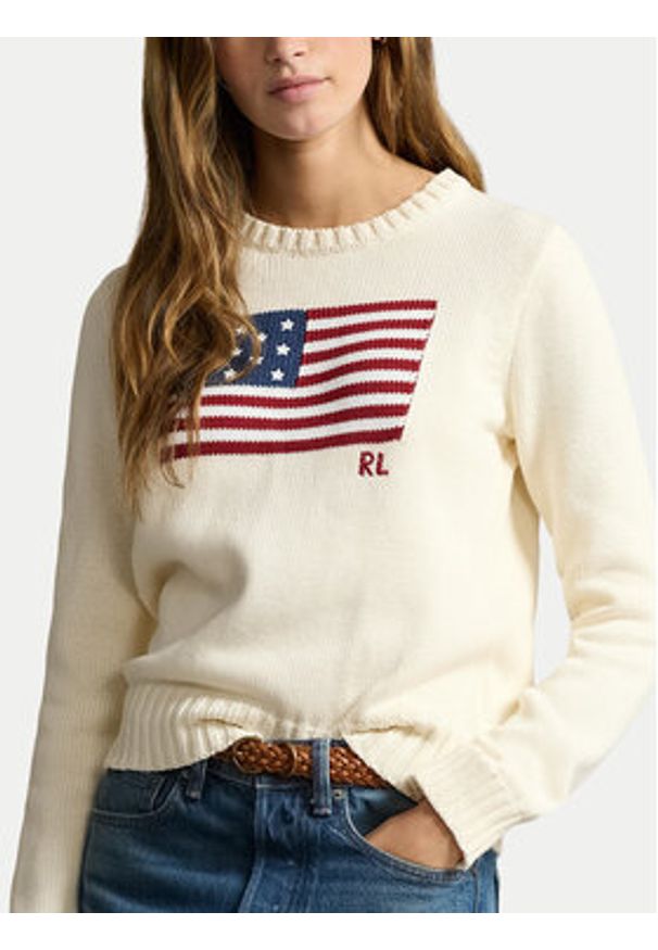 Polo Ralph Lauren Sweter 211896939002 Beżowy Straight Fit. Typ kołnierza: polo. Kolor: beżowy. Materiał: bawełna