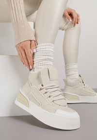 Born2be - Beżowe Ocieplane Sneakersy na Grubej Podeszwie z Tłoczonym Wzorem Anweda. Okazja: na co dzień. Kolor: beżowy. Materiał: jeans #7