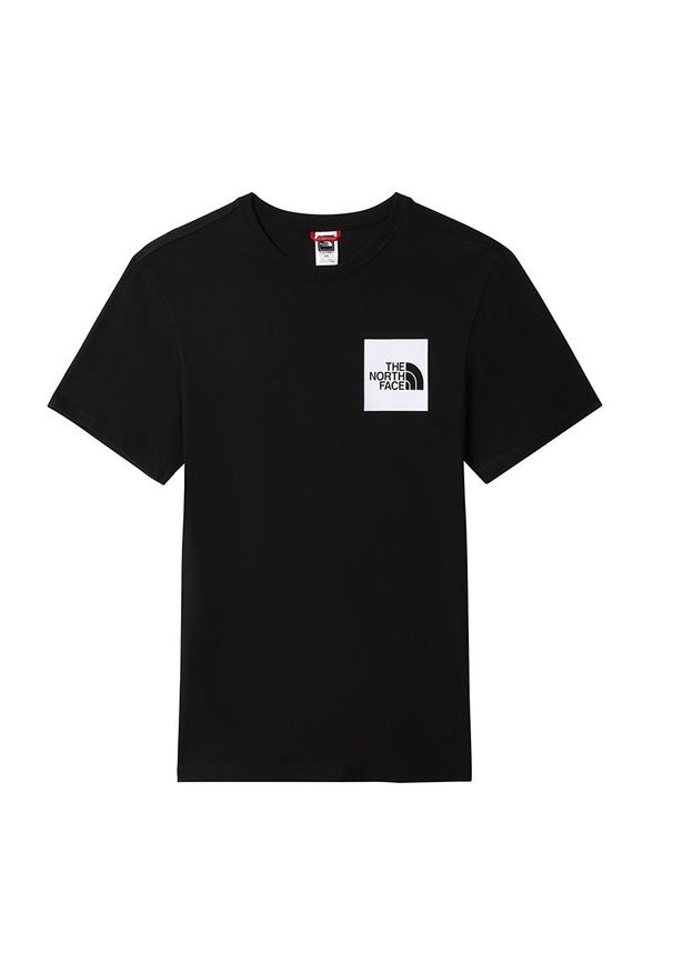 Koszulka The North Face Fine 00CEQ5JK31 - czarna. Kolor: czarny. Materiał: bawełna, jersey. Długość rękawa: krótki rękaw. Długość: krótkie. Wzór: nadruk
