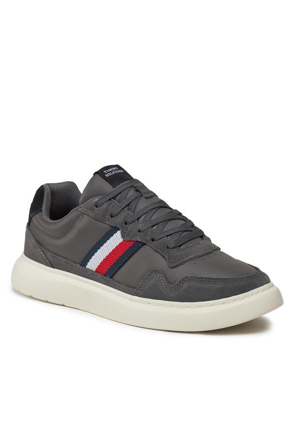 TOMMY HILFIGER - Sneakersy Tommy Hilfiger Light Cupsole Lth Mix Stripes FM0FM04889 Antique Silver PRT. Kolor: srebrny