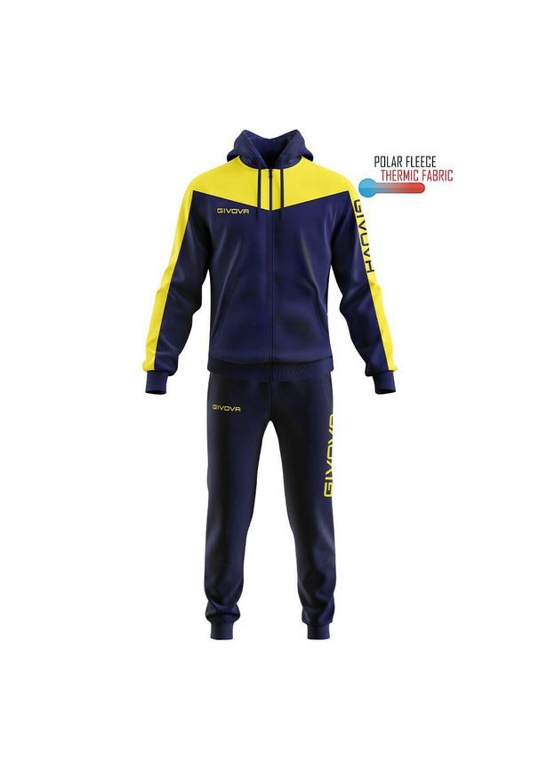 Givova Dres Roma z kapturem Polarfleece. Kolor: żółty, niebieski, wielokolorowy. Materiał: dresówka. Sport: piłka nożna