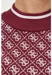 Guess sukienka kolor bordowy mini dopasowana. Kolor: czerwony. Materiał: dzianina. Długość rękawa: długi rękaw. Typ sukienki: dopasowane. Długość: mini #2