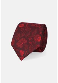 Lancerto - Krawat Bordowy w Kwiaty. Kolor: czerwony. Materiał: poliester. Wzór: kwiaty