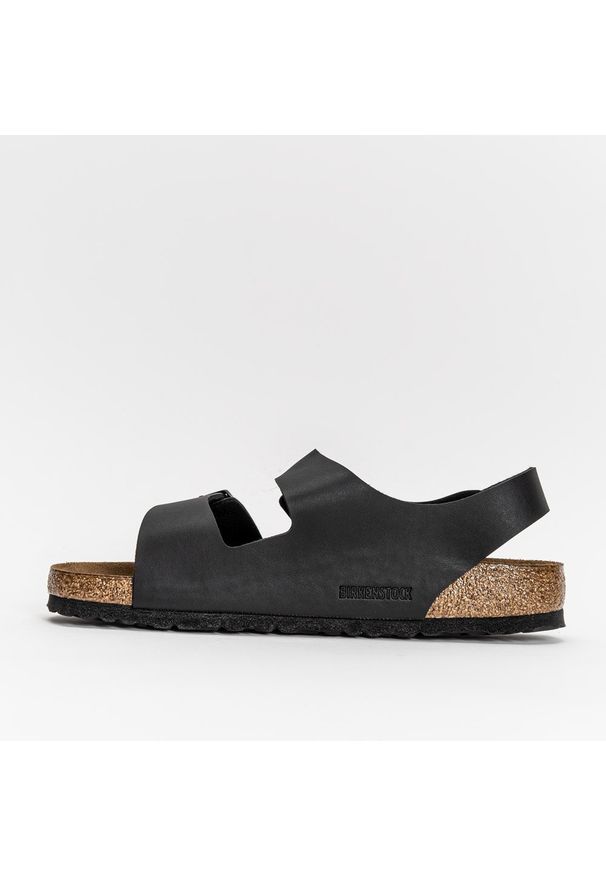 Sandały Unisex Birkenstock Milano BF (34791). Okazja: na co dzień, na spacer. Zapięcie: pasek. Kolor: czarny. Materiał: materiał, skóra, syntetyk. Wzór: paski. Styl: klasyczny, elegancki, casual