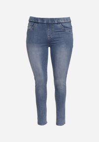 Born2be - Niebieskie Jeansy Skinny z Gumką w Talii z Wysokim Stanem Neveara. Okazja: na spotkanie biznesowe. Stan: podwyższony. Kolor: niebieski. Styl: elegancki, biznesowy #4