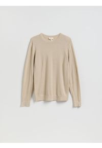 Reserved - Sweter z wełny merino - beżowy. Kolor: beżowy. Materiał: wełna