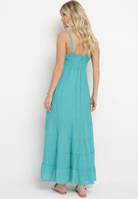 Born2be - Miętowa Sukienka z Bawełną na Regulowanych Ramiączkach z Elastyczną Gumką na Plecach Tinathias. Okazja: na co dzień, na spacer. Kolor: miętowy. Materiał: bawełna. Długość rękawa: na ramiączkach. Sezon: lato. Typ sukienki: proste. Styl: klasyczny, casual #2