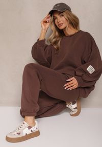 Renee - Brązowy Komplet Dresowy z Polarową Podszewką Bluza i Joggery Ziline. Kolor: brązowy. Materiał: dresówka, polar #4