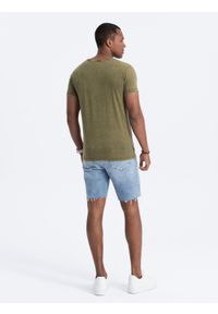 Ombre Clothing - T-shirt męski z efektem ACID WASH - oliwkowy V4 S1638 - XXL. Kolor: oliwkowy. Materiał: bawełna, dzianina