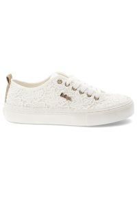 Trampki damskie Lee Cooper, cholewka z materiału tekstylnego koronkowego wiązanie z przodu metalowe oczka na grubszej podeszwie, białe, LCW-26-02-406. Okazja: na co dzień. Zapięcie: sznurówki. Kolor: biały. Materiał: materiał, koronka. Szerokość cholewki: normalna. Styl: elegancki, klasyczny, casual #4