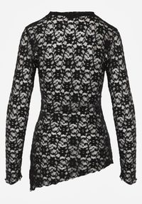 Renee - Czarna Bluzka z Koronki o Asymetrycznym Kroju Kortesta. Kolor: czarny. Materiał: koronka. Wzór: koronka #6