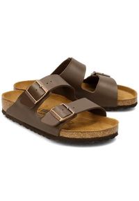 Klapki męskie Birkenstock Arizona. Kolor: brązowy. Materiał: skóra, syntetyk, materiał