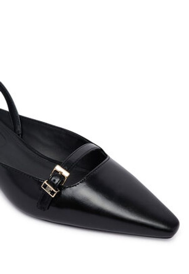 TOMMY HILFIGER - Tommy Hilfiger Czółenka Th Buckle Kitten Slingback Pump FW0FW09384 Czarny. Kolor: czarny. Materiał: skóra