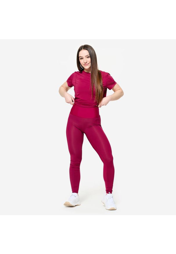 DOMYOS - Legginsy fitness damskie Domyos. Stan: podwyższony. Materiał: materiał, skóra. Sport: fitness