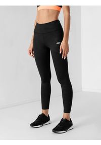 4f - Legginsy do biegania szybkoschnące damskie. Stan: podwyższony. Kolor: czarny. Materiał: dzianina, włókno. Sport: bieganie #2